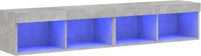 vidaXL Comode TV cu lumini LED, 2 buc., gri beton, 80x30x30 cm