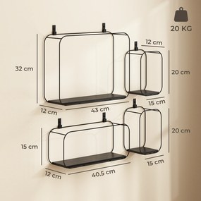 HOMCOM Rafturi Flotante Geometrice pentru Living, Set de 4 Piese, Negru | Aosom Romania