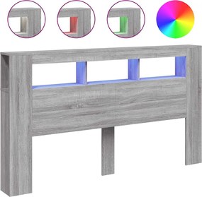 vidaXL Tăblie de pat cu LED, gri sonoma, 160x18,5x103,5 cm, lemn