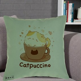 Perna Decorativa Catpuccino Pisica Cappuccino, 40x40 cm, Verde, Husa Detasabila, Perna Inclusa, BEKZ®