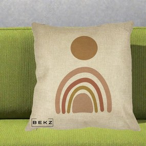 Perna Decorativa Boho Rainbow Sun, 40x40 cm, Crem, Husa Detasabila, Perna Inclusa, BEKZ®