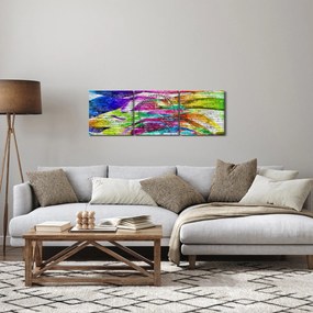 Tablou - Zid de cărămidă cu flăcări colorate (cu ceas) (90x30 cm)