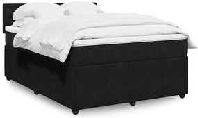 vidaXL Pat box spring cu saltea, negru, 160x200 cm, catifea