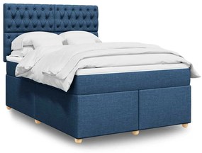 vidaXL Pat box spring cu saltea, albastru, 140x200 cm, textil