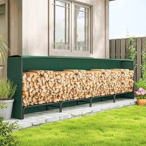 Outsunny Suport pentru Lemne 1 m³, Reglabil, cu Husă Impermeabilă din PE, Metal, 360 x 36 x 99 cm, Negru și Verde Închis | Aosom Romania