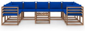 Set mobilier de gradina cu perne albastre, 10 piese
