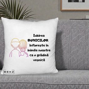 Cadou pentru Bunici - Perna Personalizata Iubirea Bunicilor Infloreste Cuplu Line Art Gradient, 40x40 cm, Alb Pufos, Husa Detasabila, Perna Inclusa, BEKZ®