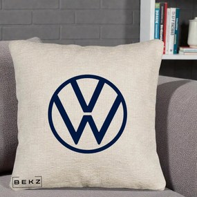 Perna Personalizata cu emblema Volkswagen, 40x40 cm, Bej Canapea, Husa Detasabila, Perna Inclusa, BEKZ®