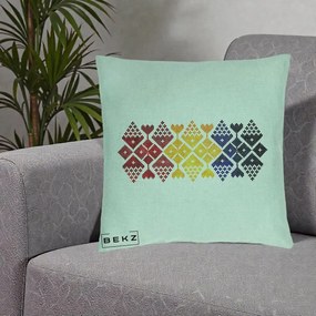 Perna Personalizata Motiv Tricolor Romanesc Broderie, 40x40 cm, Verde Menta, Husa Detasabila, Perna Inclusa, BEKZ®