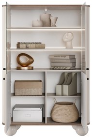 Vitrină cu patru uși Vesper 103 cm - cașmir / nuc / mânere negre / picioare rotunde