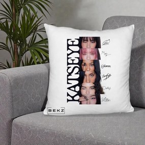 Perna Personalizata K-pop KATSEYE Semnaturi Membre Foto, 40x40 cm, Alb Pufos, Husa Detasabila, Perna Inclusa, BEKZ®