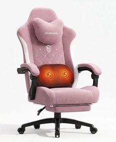 DOWINX Scaun gaming, ergonomic, Incalzire si Masaj cu Role in perna lombara, Șezut cu Arcuri Metalice și Spumă, rabatabil 90°-135°, Suport picioare, rezistent 150 kg, material textil, Roz