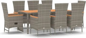 vidaXL Set mobilier grădină cu perne, 9 piese, gri, poliratan