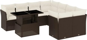 vidaXL Set canapele de grădină cu perne, 9 piese, maro, poliratan