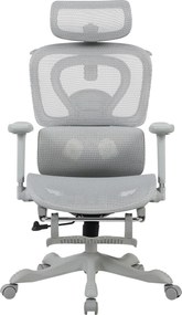 AERION-HM – Scaun ergonomic cu Masaj și Încălzire Lombară, Tetieră 3D, Cotiere 4D, Șezut Glisant, Spătar Reglabil și Suport Picioare, Full Mesh, Gri