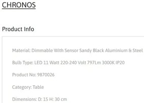 Lampa de masa LED design minimalist CHRONOS negru