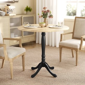 HOMCOM Masă rotundă pentru 4 persoane Ø 80 cm, masă de bucătărie, suport din oțel, stil modern, lemn natural și negru | Aosom Romania