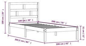 Cadru de pat, 100x200 cm, lemn masiv de pin Maro, 100 x 200 cm