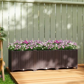 Outsunny Jardinieră înălțată, pat de grădină din plastic cu auto-udare și orificii de scurgere cu dopuri, 120x40x37cm, maro | Aosom Romania
