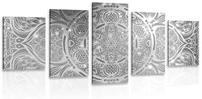 Tablou 5-piese Mandala indiană cu un fundal galactic în design alb-negru