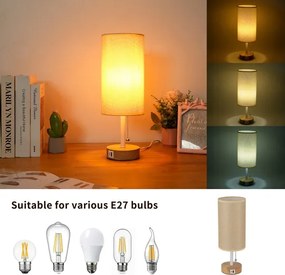 Brilagi - Lampă de masă cu port USB TABLON 1xE27/25W/230V stejar/alb/bej