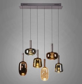 Lustra cu 6 pendule LED, inaltime reglabila, sticla, multicolor, IRIDES