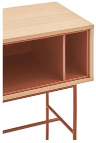 Consolă cu aspect de lemn de stejar Teulat Yoko, roșu cărămiziu