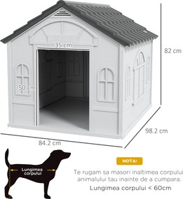 PawHut Cușcă pentru Câini cu Acoperiș Înclinat și Ușă 84.2x98.2x82 cm Gri | Aosom Romania