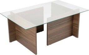 Masuta cafea VETRINO, nuc/transparent, sticla/PAL, 105x65x40 cm