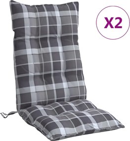 vidaXL Perne scaun cu spătar înalt, 2 buc., gri, carouri textil oxford