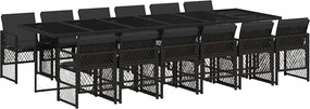 vidaXL Set mobilier de grădină cu perne, 13 piese, negru, poliratan