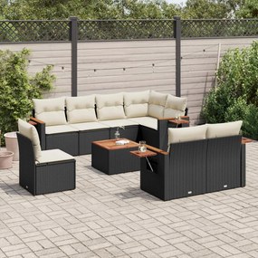 3227008 vidaXL Set mobilier de grădină cu perne, 9 piese, negru, poliratan