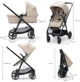 Cărucior de copii combinat 4 în 1 KINDERKRAFT NEWLY Classic beige + scaun auto MINK PRO