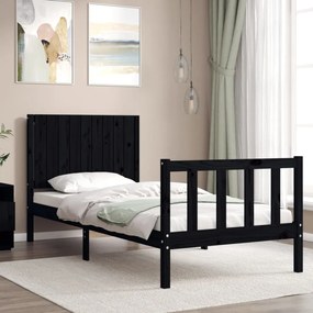 3192935 vidaXL Cadru de pat cu tăblie, negru, 90x200 cm, lemn masiv