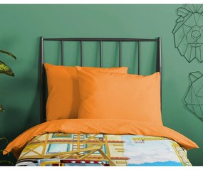 Lenjerie de pat pentru copii portocalie din bumbac pentru pat de o persoană 140x200 cm Building – Good Morning