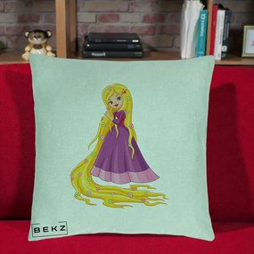 Perna Personalizata Rapunzel Par Lung Floral, 40x40 cm, Verde Menta, Husa Detasabila, Perna Inclusa, BEKZ®