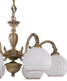Candelabru cu 6 brate clasic design italian din alama, sticla 9200 RA-L. 9200/6