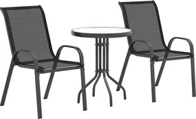 Outsunny Set Mobilier de Grădină din 3 Piese cu Scaune Suprapozabile și Masă din Sticlă, 54x71x93 cm, Gri Închis | Aosom Romania