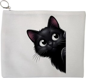 Portfard Cosmetice tip Plic, model Curious Black Kitten, 23x18 cm, Alb, BEKZ®