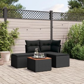 vidaXL Set mobilier de grădină cu perne, 5 piese, negru, poliratan