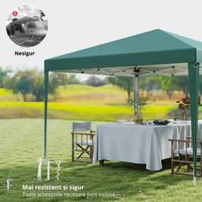 Outsunny Pavilion Pliabil Verde cu Structură din Oțel și Acoperiș din Tesatura Oxford, 3x3m, Rezistent la Apă și Soare | Aosom Romania