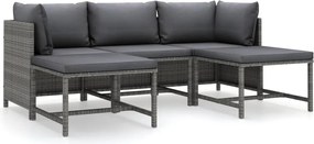 vidaXL Set mobilier de grădină cu perne, 5 piese, gri, poliratan