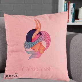 Perna Personalizata Zodiac Capricorn Cowgirl, 40x40 cm, Roz, Husa Detasabila, Perna Inclusa, BEKZ®