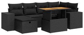 3328084 vidaXL Set mobilier grădină perne 8 piese negru, poliratan/lemn acacia