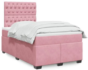 vidaXL Pat box spring cu saltea, roz, 120x200 cm, catifea