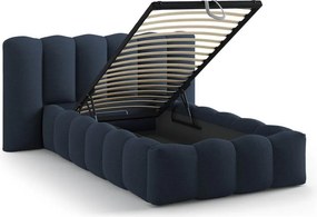Pat albastru tapițat cu spațiu de depozitare cu somieră 90x200 cm Lupine – Micadoni