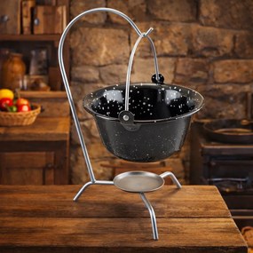 Mini ceaun emailat pentru servire 800 ml, 17x9 cm, cu suport
