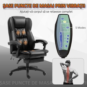 Vinsetto Scaun Birou cu Masaj, Înclinare, Piele Artificială, Negru, 68.5x68.5x119-127cm, Confort Sporit | Aosom Romania