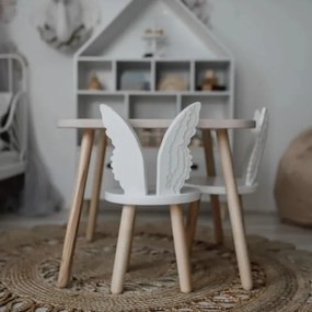 Set masuta patrata roz si 2 scaunele ingeras albe