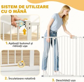 PawHut Poartă Extensibilă pentru Câini fără Șuruburi, Poartă de Siguranță Reglabilă, 94-100x94 cm, Alb | Aosom Romania